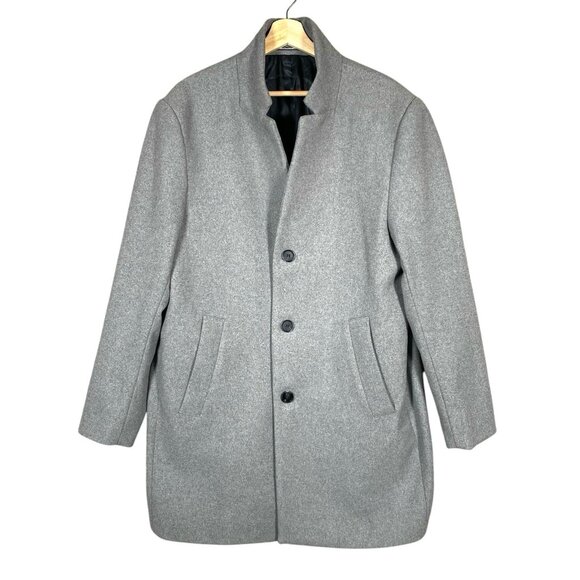 H&M Overcoat Men 44R Wool Blend Grey Minimalist Capsule Neutral Topcoat Car Coat - Picture 1 of 15